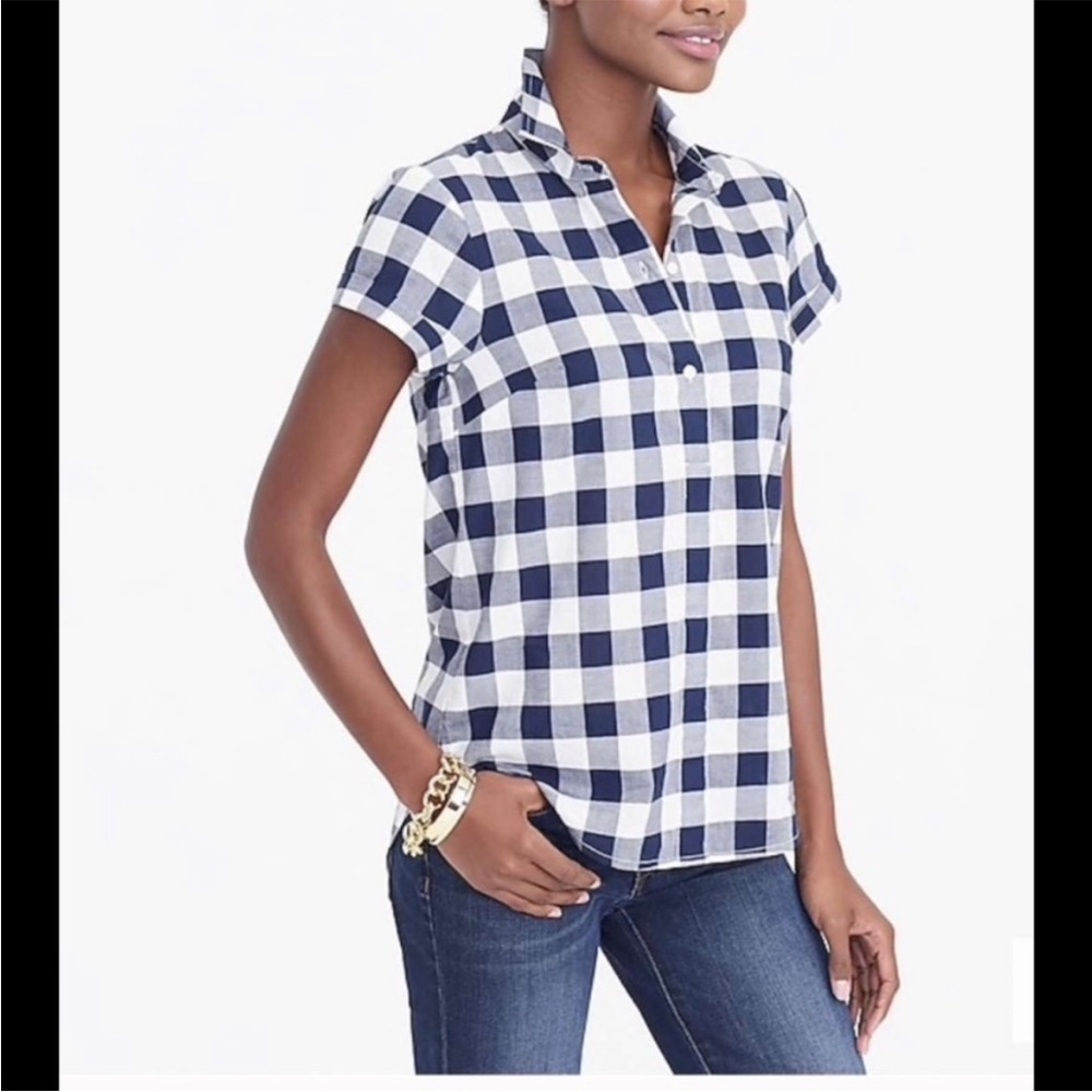 J. CREW Women's Navy Gingham Top, Size M